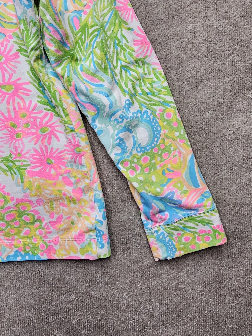 Lilly Pulitzer Half Zip Pullover Medium Tropical Print Pink Blue Green - Picture 8 of 12